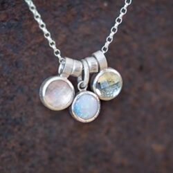 two white quartz and pale blue opal stacking on silver chain