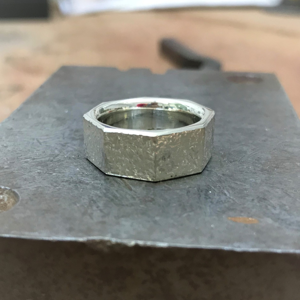 Hexagonal silver ring