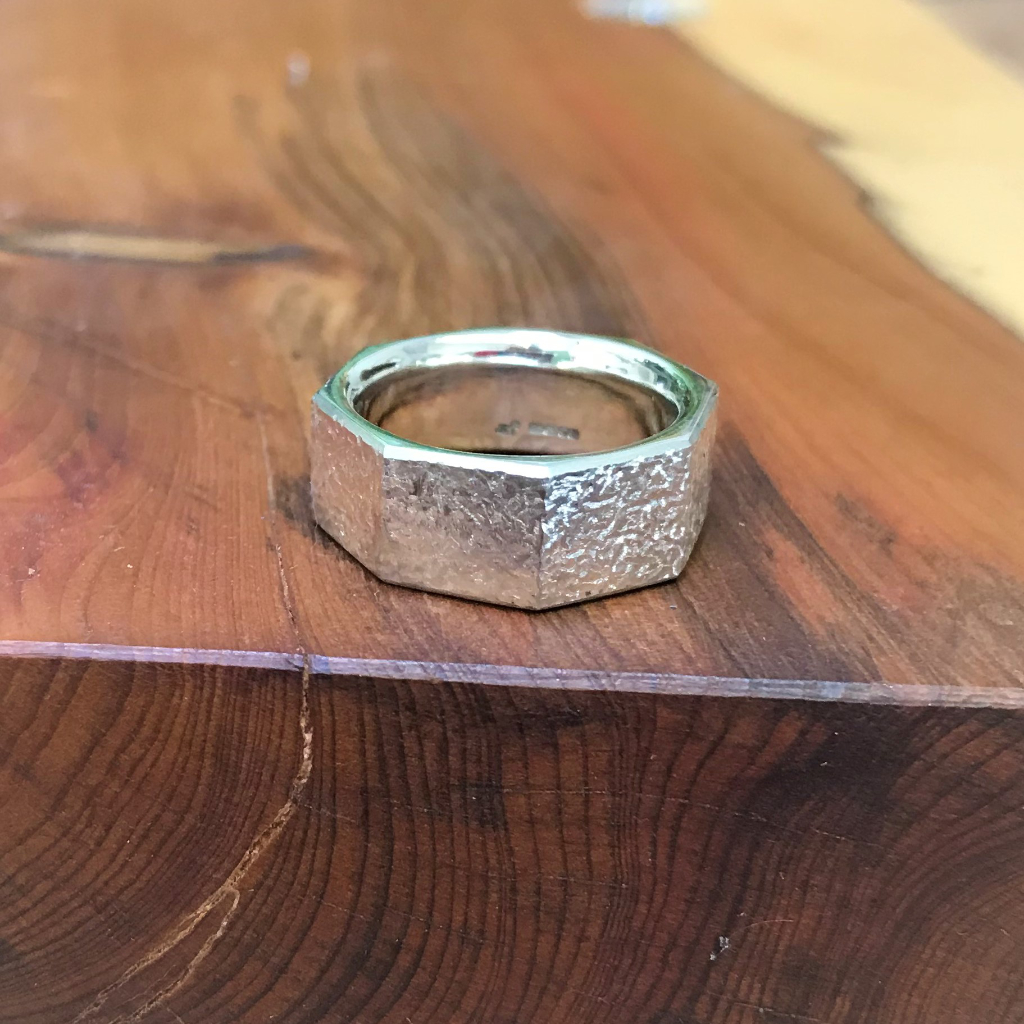 Hexagonal silver ring