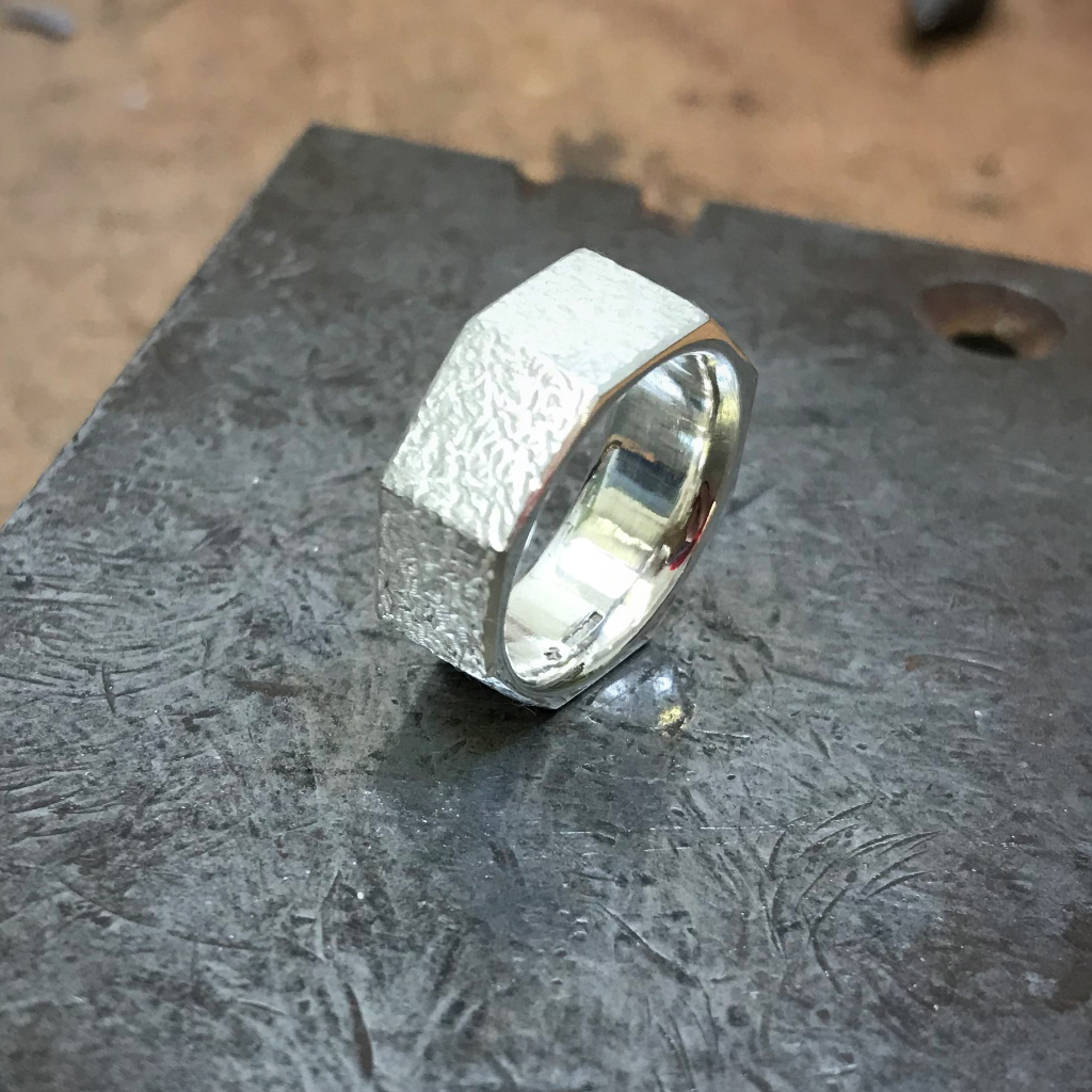Hexagonal silver ring
