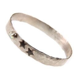 Miss S silver decorated bangle with pearl and two oxidised silver stars