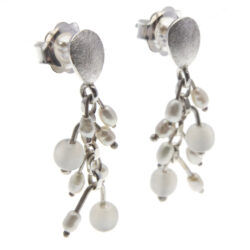 Earrings with tiny pearls and moonstones on a silver tree