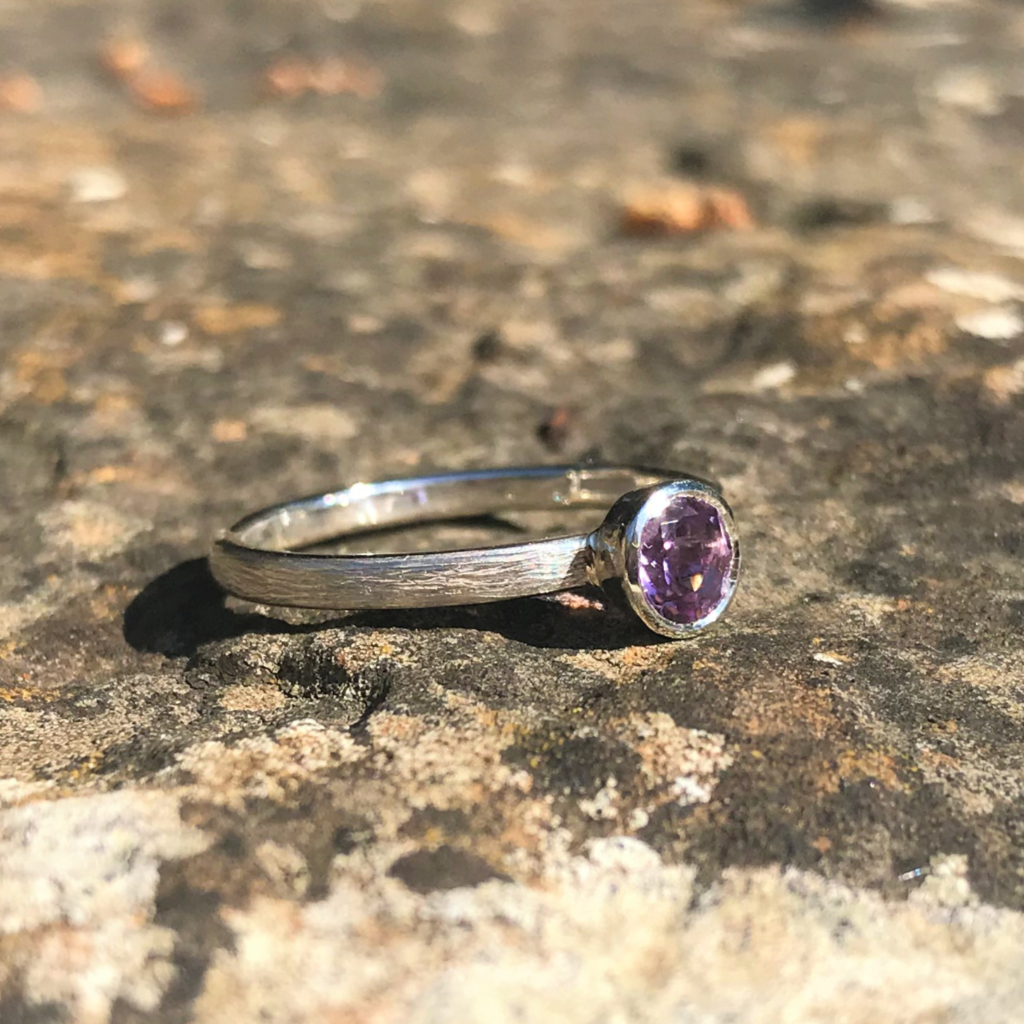 Stacking lavender amethyst set in silver on silver band