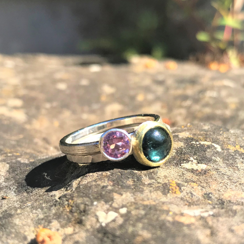 Example stacking of lavender amethyst silver band