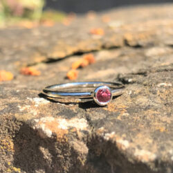 Stacking pink tourmaline set in silver on silver band