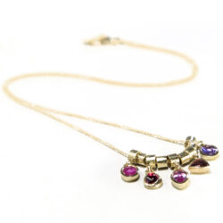 Pendant - ruby, garnet, 3 sapphires in gold settings on gold chain