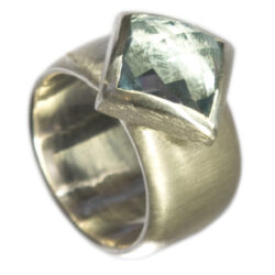 square blue topaz offset silver setting on silver ring
